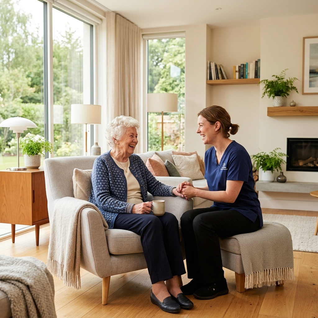 Caregiver assisting senior with care